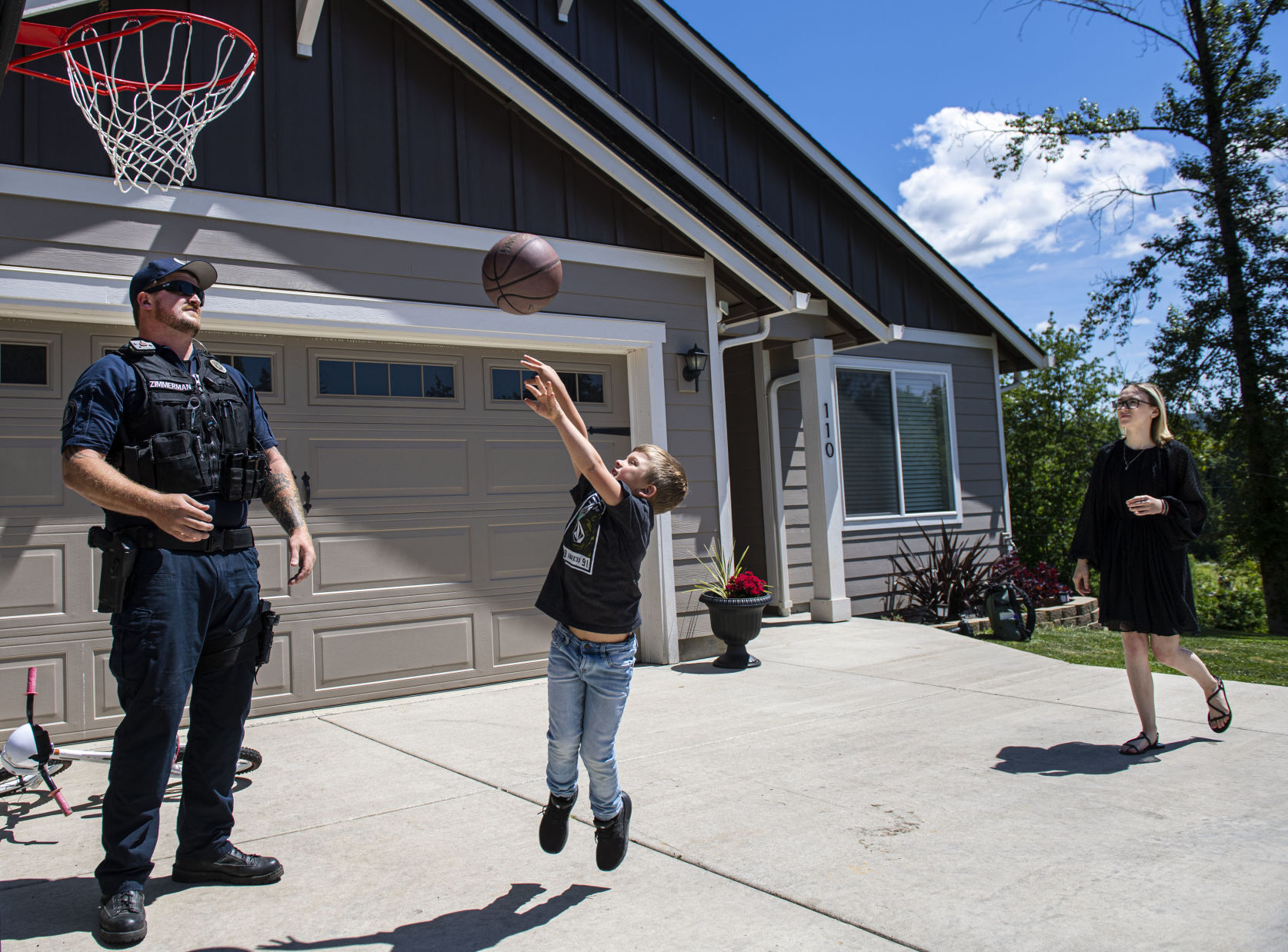 Playing basketball